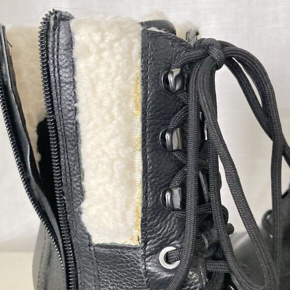 Marc Fisher Black Lansly Genuine Leather Sherpa Lined Combat Boots Size 9.5m EUC - Picture 9 of 12